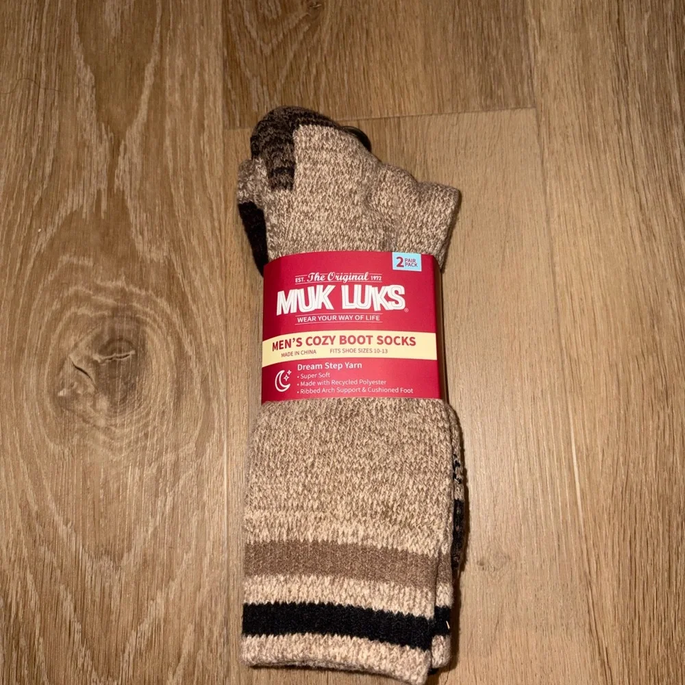 Muk Luks Men’s Boot Socks Warm & Cozy Dream Step Yarn One Size Fits Most 2 Pairs